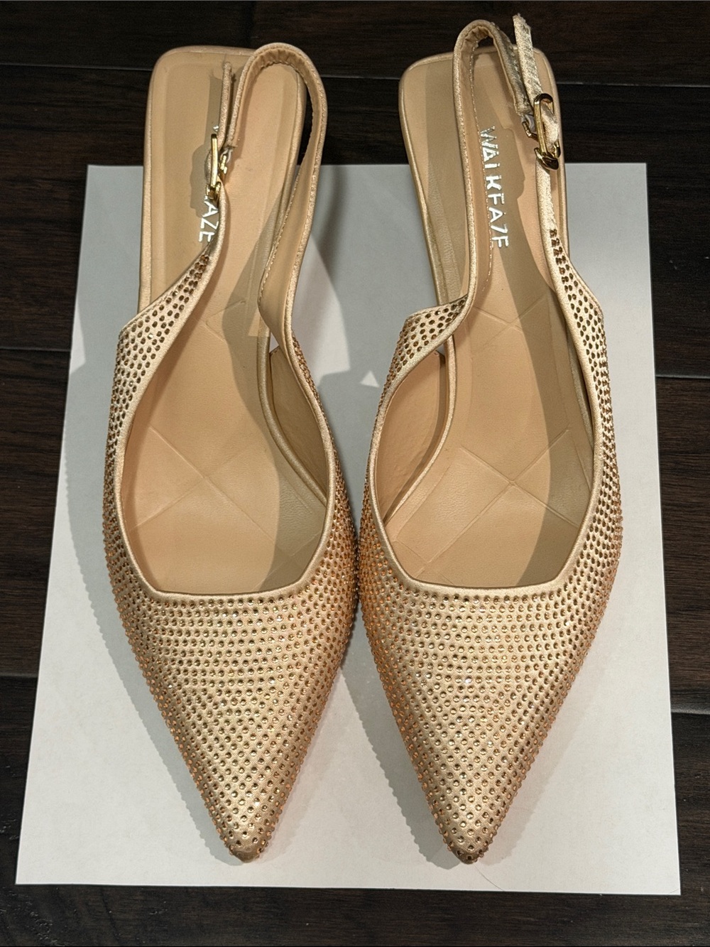 Women's Gold Rhinestone Slingback Pointed Toe Flats